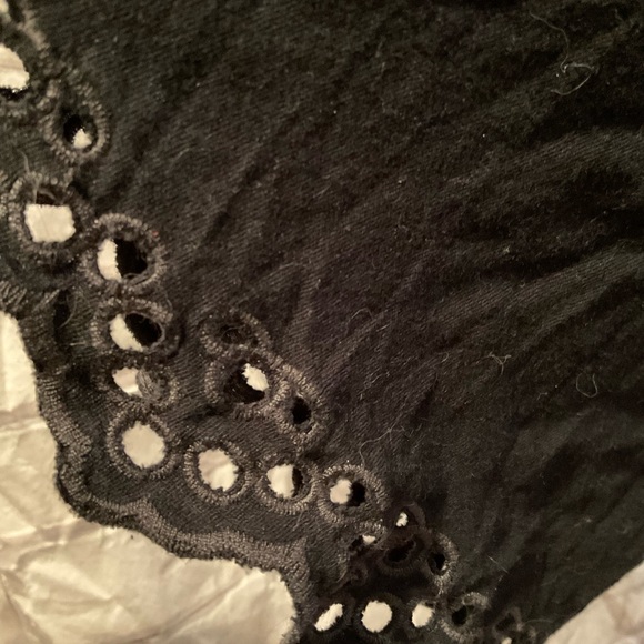 “BCBG” Black Embroidered and Open Work  3/4 Wide Sleeves Peasant Style Top. - Picture 10 of 15
